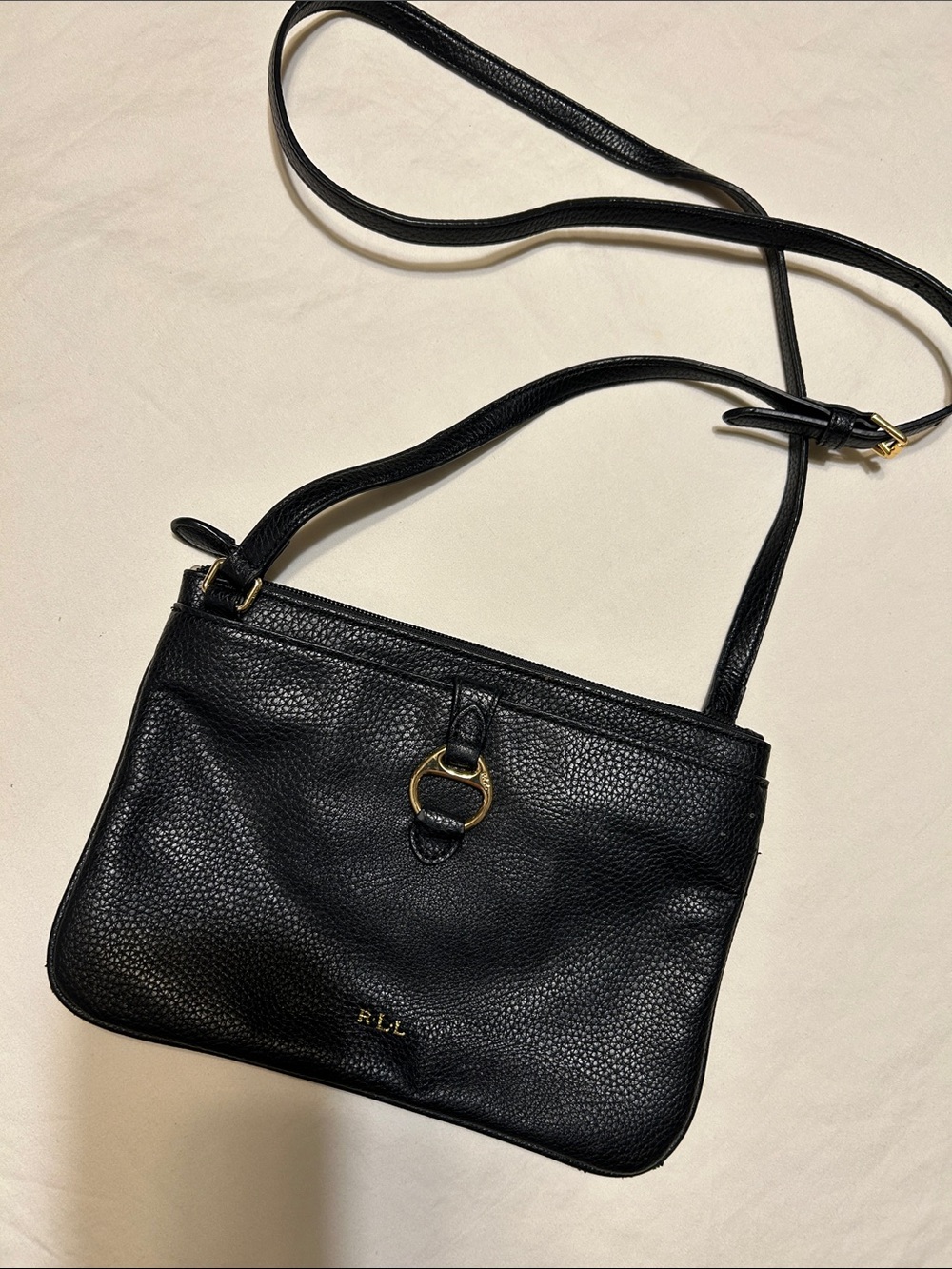Ralph Lauren Black Pebbled Leather Crossbody with Gold Hardware